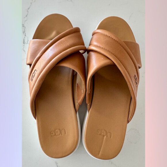 UGG Platform Sandals – Tan & White, Size 8 - Picture 2 of 5
